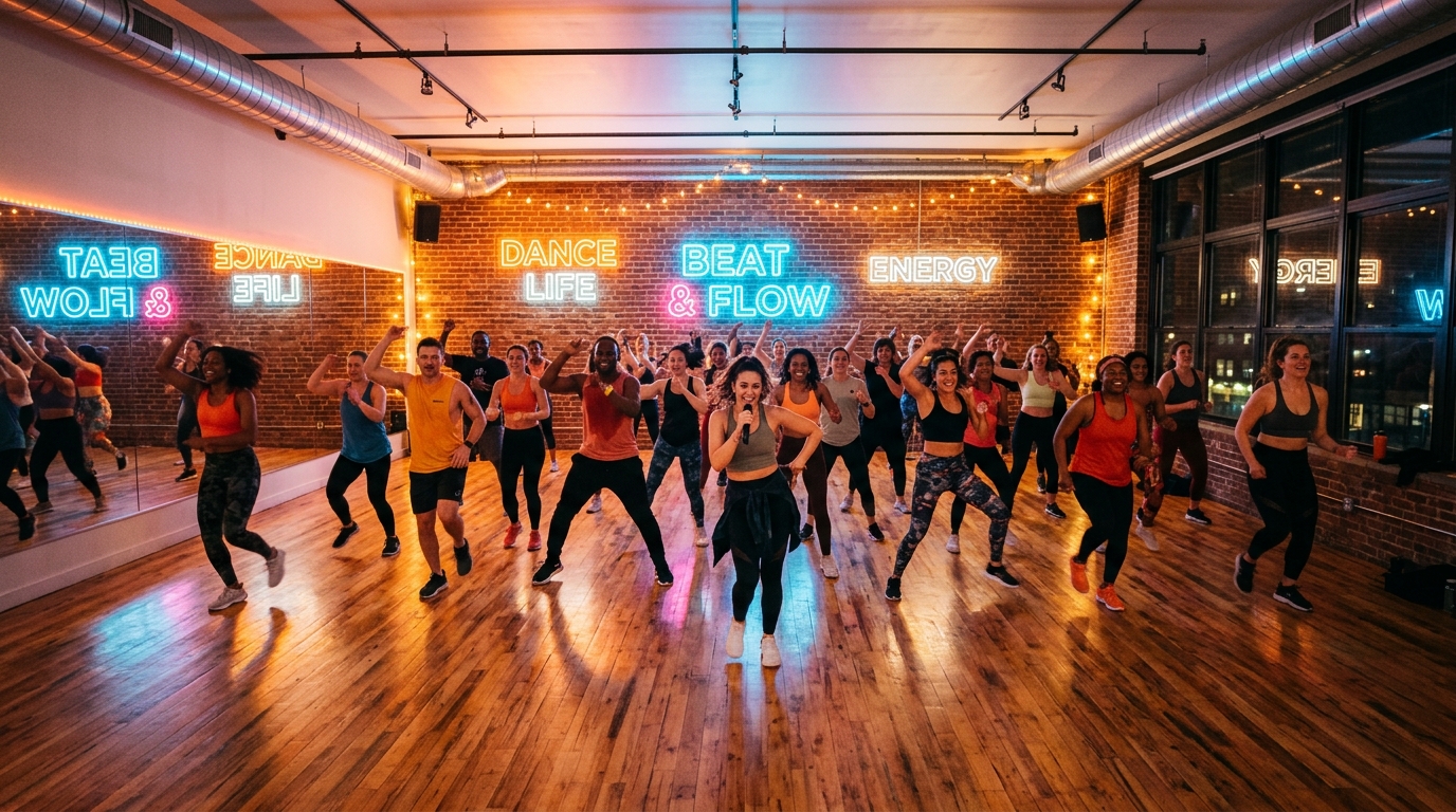 High-energy dance studio environment